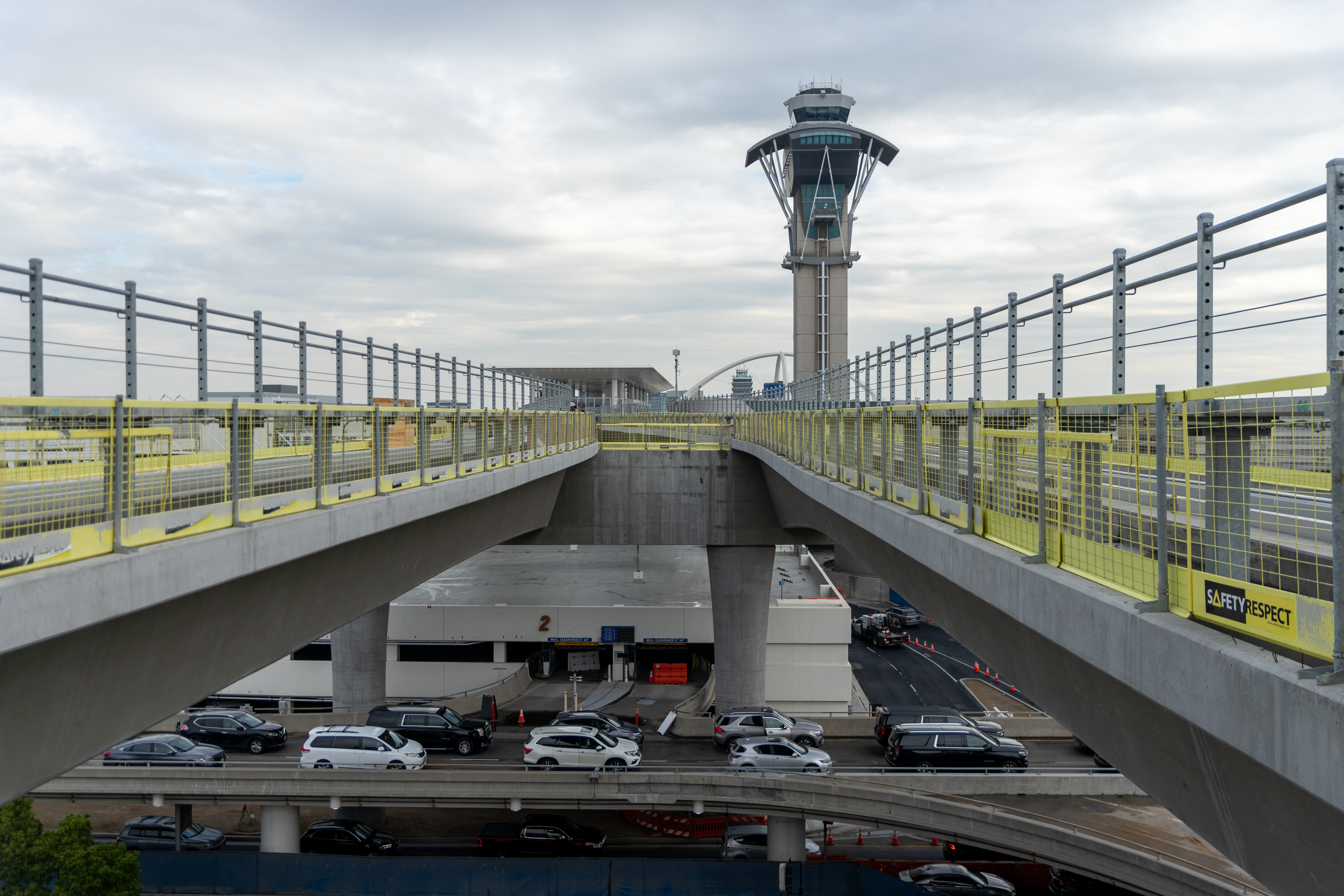 View of the People Mover train's elevated guideway in the Central Terminal Area.